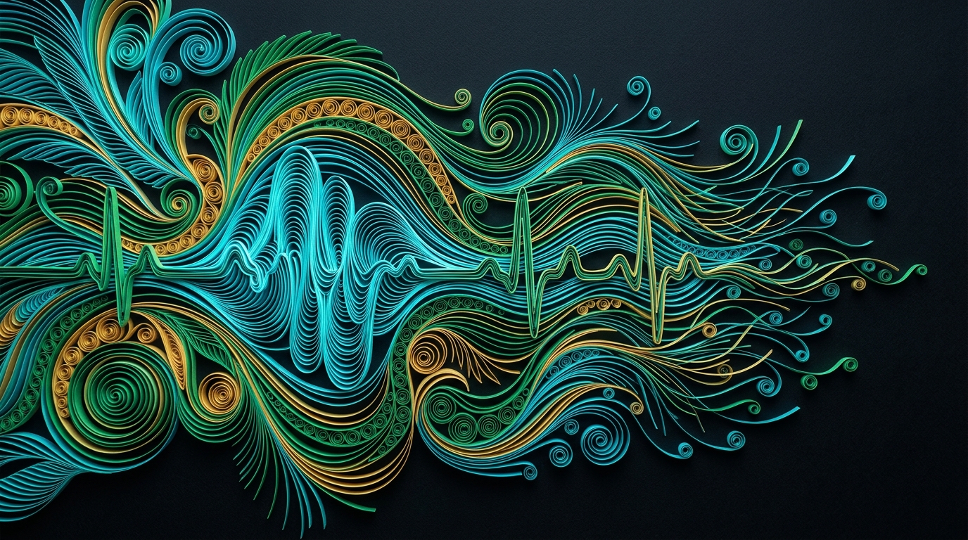Arterial Pulse Waveforms & Synchronized Cardiac Rhythm Ribbons in Frameless Papercraft